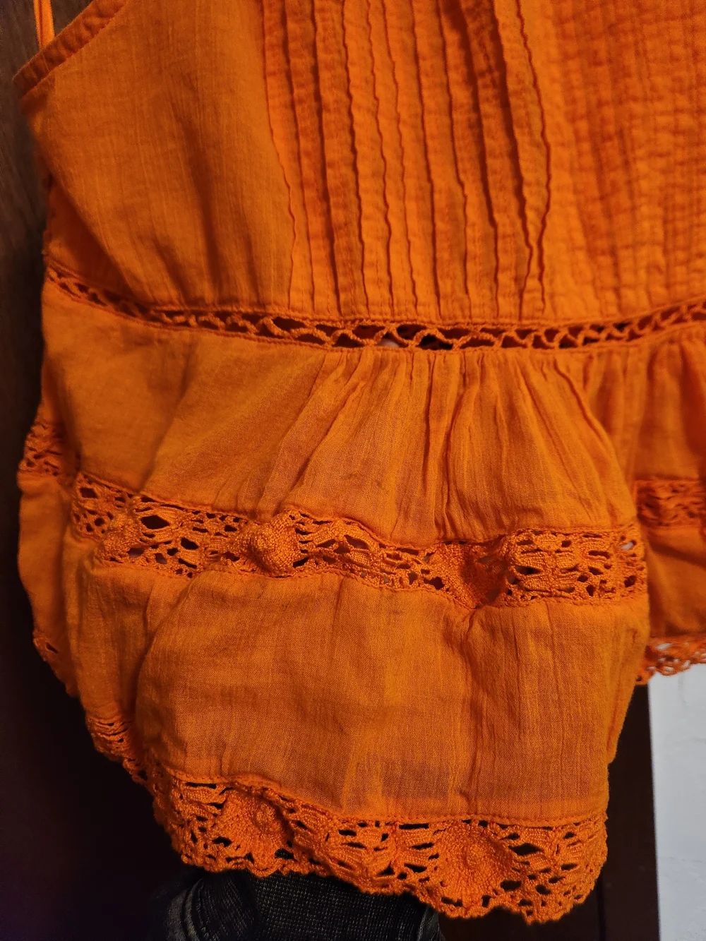 Free People Firecracker Orange Crush Lace-Trim Peplum Tank Medium